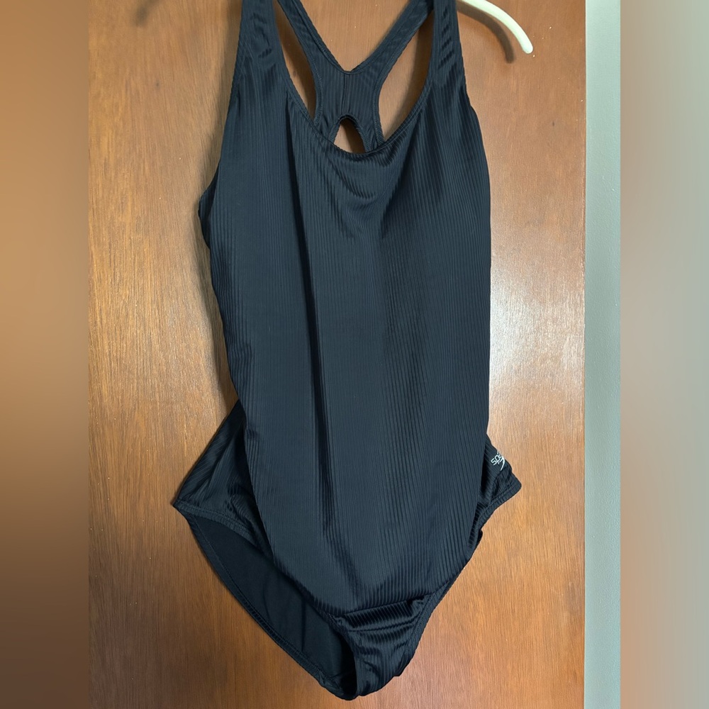 Speedo Black Ribbed One-Piece Swimsuit